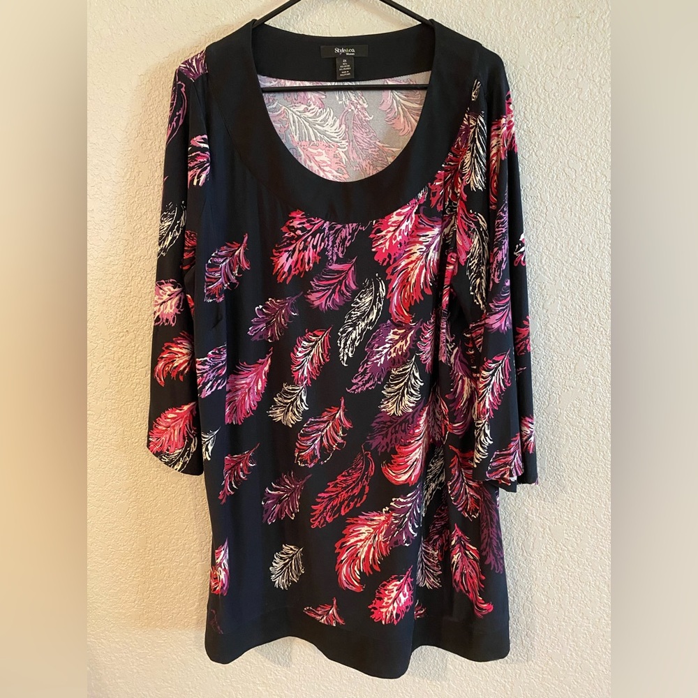 Style & Co. Black/Pink Feather Tunic, size 2X